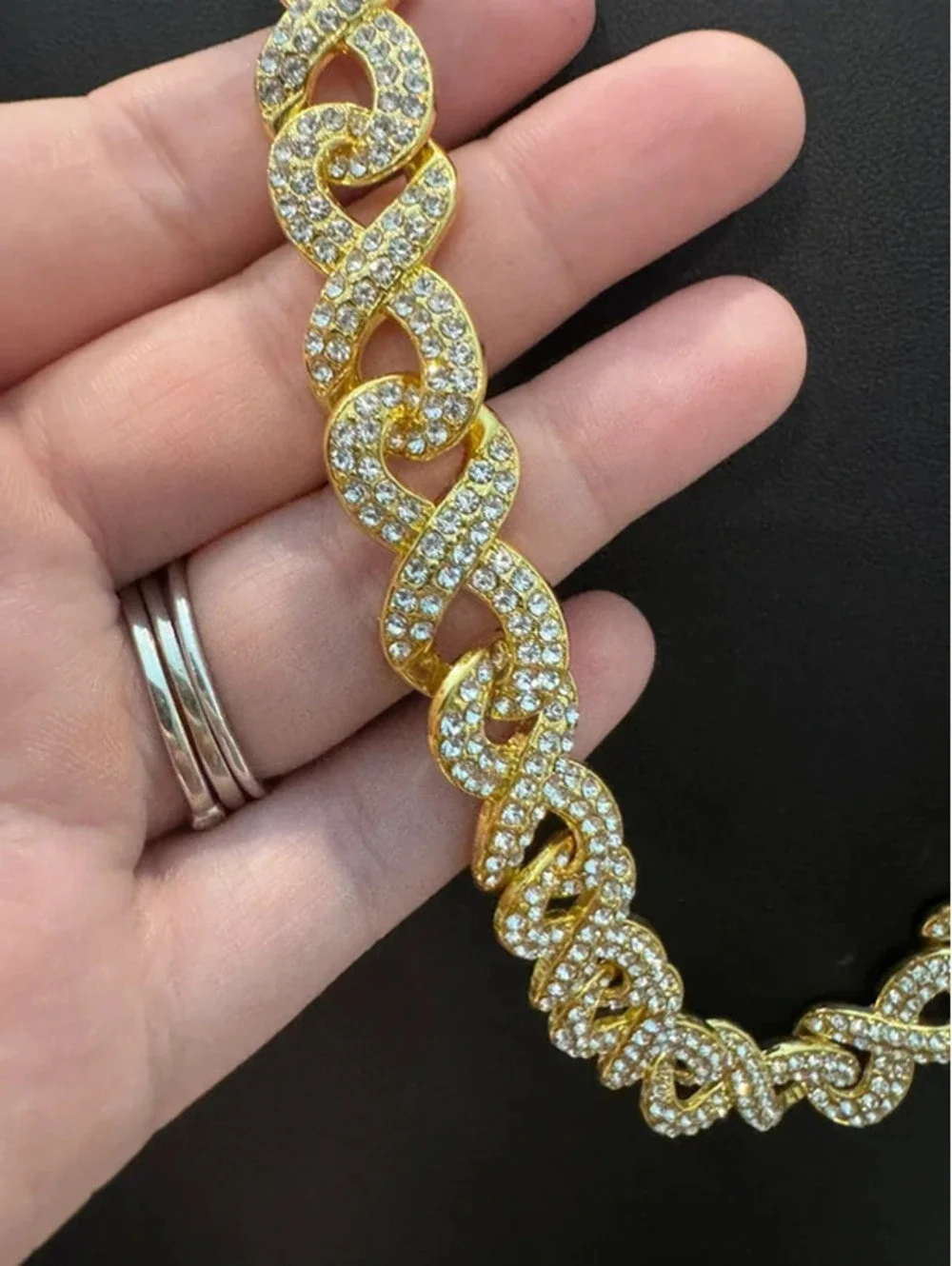 22” gold tone infinity chain, iced out